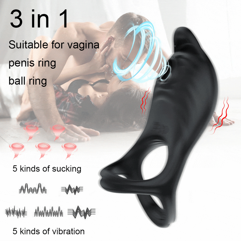 Cock Ring Vibrator for Man with Sucking Function Penis Rings Remote Control Clit Stimulator 5 Vibration