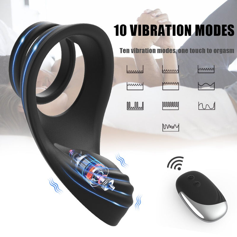 Couples Delay Ejaculation Penis Vibrator With Double Cockring Massager Remote Control