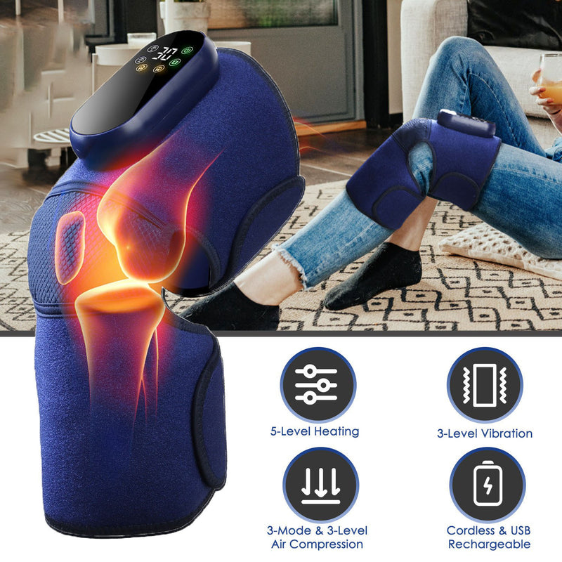 Soniker Massage apparatus Cordless Knee Massager Heated Knee Brace Wrap Electric Knee Heating Pad with 5-Level Heating 3-Level Vibration 3-Mode & 3-Level Air Compression