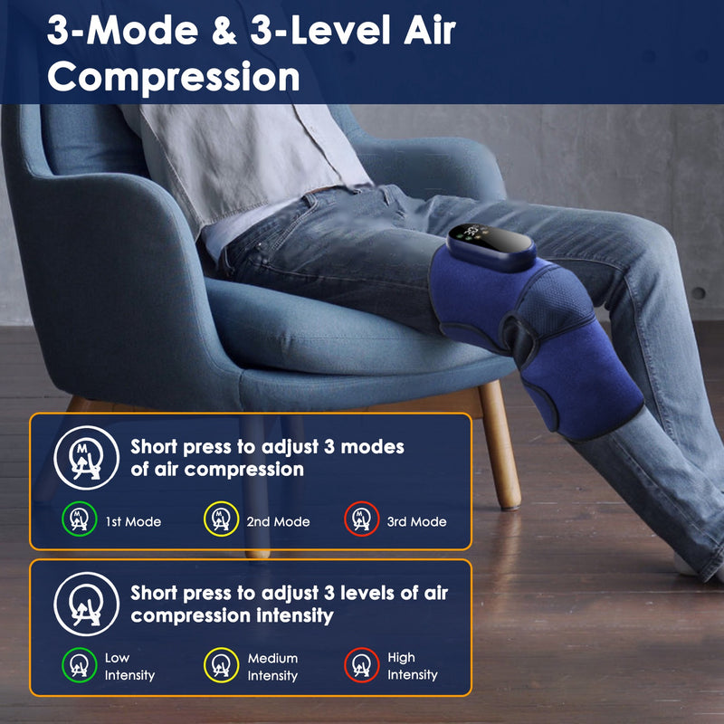 Soniker Massage apparatus Cordless Knee Massager Heated Knee Brace Wrap Electric Knee Heating Pad with 5-Level Heating 3-Level Vibration 3-Mode & 3-Level Air Compression