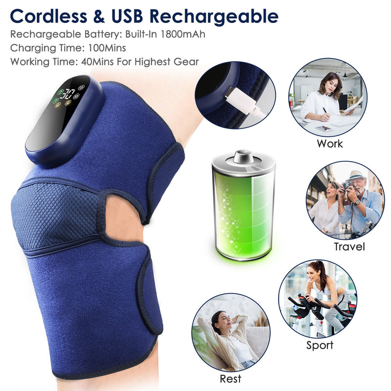 Soniker Massage apparatus Cordless Knee Massager Heated Knee Brace Wrap Electric Knee Heating Pad with 5-Level Heating 3-Level Vibration 3-Mode & 3-Level Air Compression