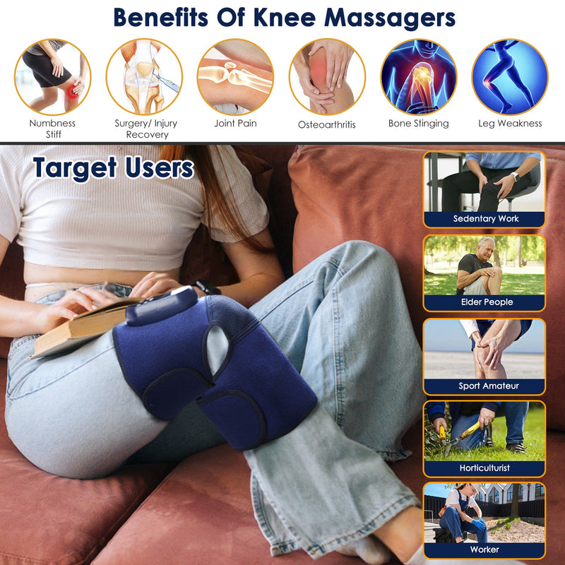 Soniker Massage apparatus Cordless Knee Massager Heated Knee Brace Wrap Electric Knee Heating Pad with 5-Level Heating 3-Level Vibration 3-Mode & 3-Level Air Compression