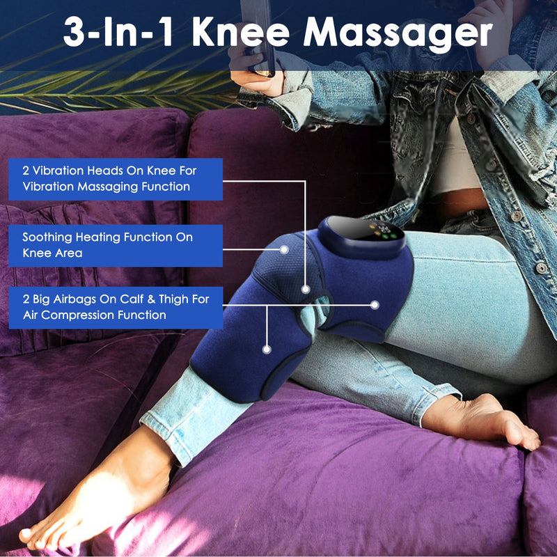 Soniker Massage apparatus Cordless Knee Massager Heated Knee Brace Wrap Electric Knee Heating Pad with 5-Level Heating 3-Level Vibration 3-Mode & 3-Level Air Compression