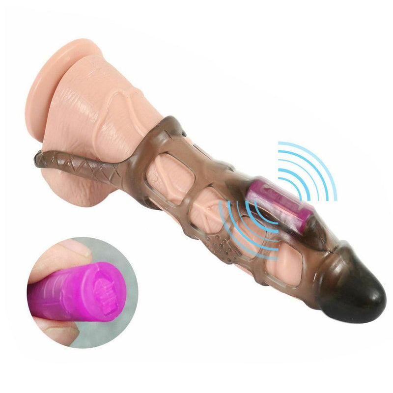 Experience Intense Pleasure with our Vibrating Thick Cock Enhancer Sleeve - The Ultimate Sex Toy for Men