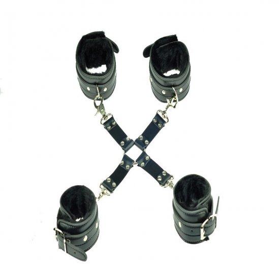 Faux leather wrist and ankle bondage fetish kit restraint cuffs