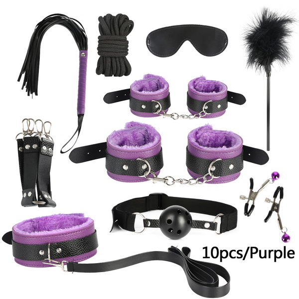 BDSM Bondage Sex Toys for Adults Handcuffs Nipple Clamps Whip Mouth Gag Butt Plug Dildo Vibrator Bondage Set for Adult