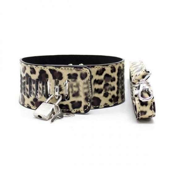 Bondage Lit Set Leopard Handcuffs Neck Collar Whip Ball Gag Rope Sex Toy