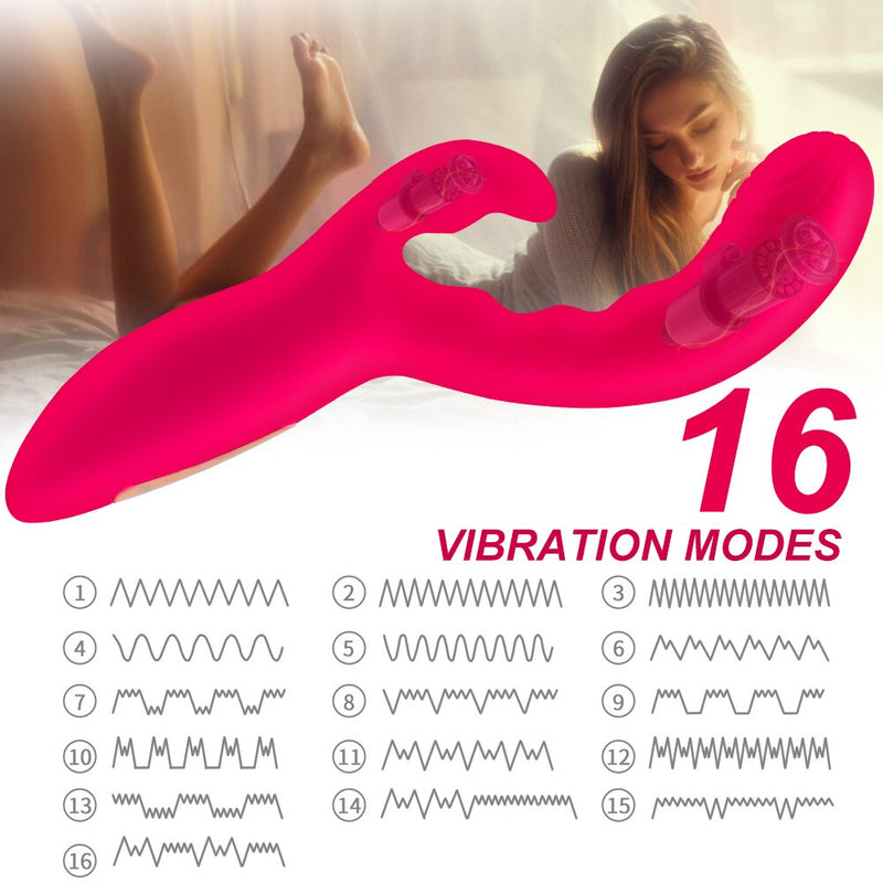 Silicone Clitoris Vibrator for Stimulating G-spot 16 Modes Dildo Rabbit Vibrators Waterproof Vibrating