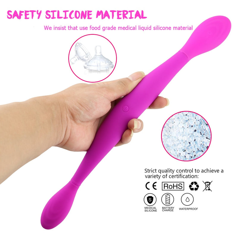 Double Ended Dildo Vibrator Silicone Lesbian Vagina Anal Vibrator G Spot Clitoris Stimulator