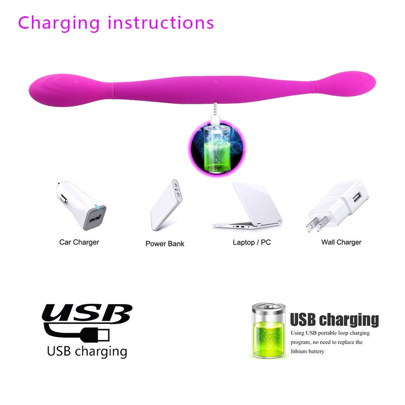 Double Ended Dildo Vibrator Silicone Lesbian Vagina Anal Vibrator G Spot Clitoris Stimulator