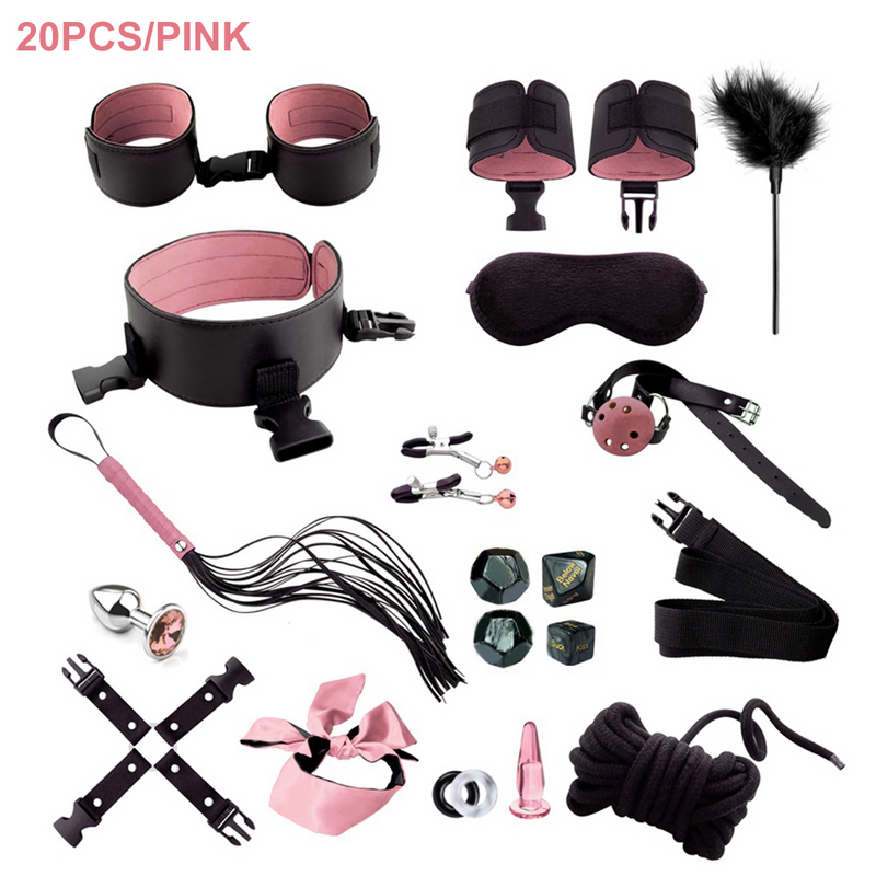 Sexy Leather BDSM Kits Plush Sex Bondage Set Handcuffs Sex Games Whip Gag Nipple Clamps Sex Toys