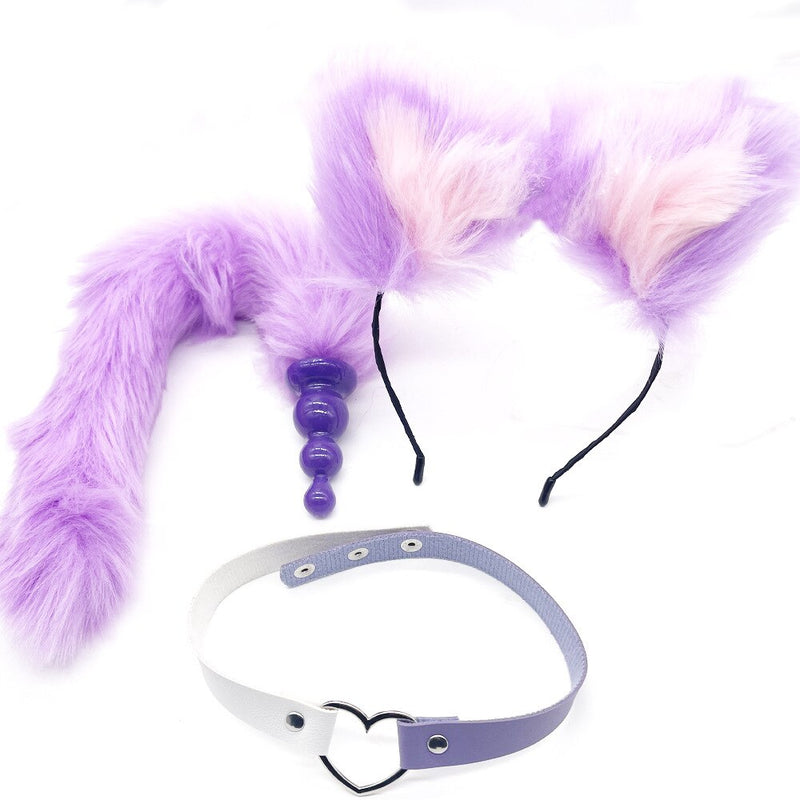 3 Pcs Set BDSM Cat Ears Fox Tail Neck Collar Prostate Massager Anal Plug Erotic Butt Plug