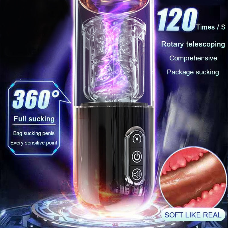 Masturbators for Men Automatic Sucking Telescopic Rotating Real Vagina Pocket Pussy Blowjob
