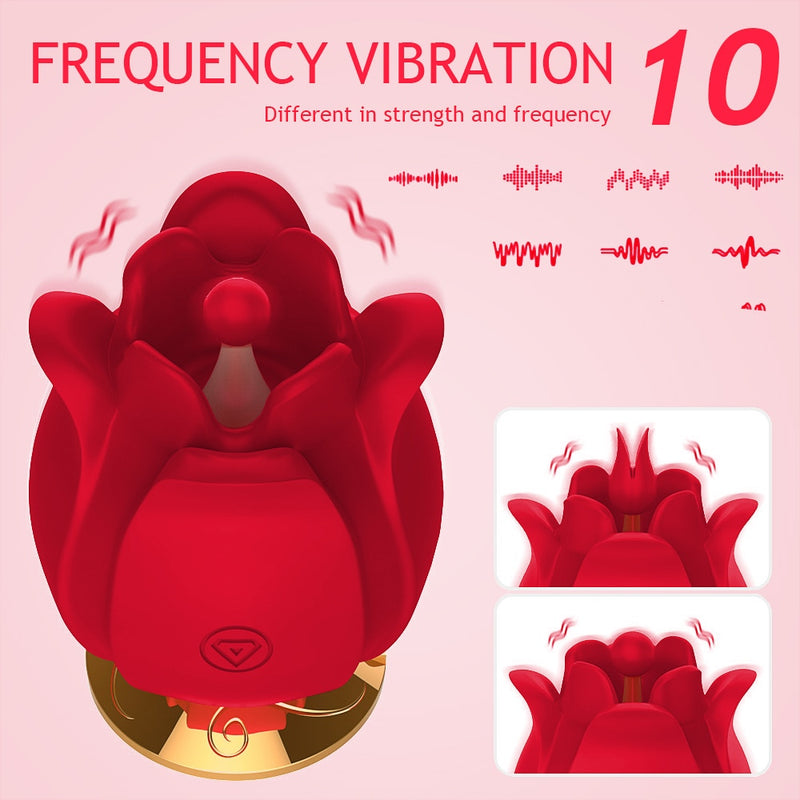 Rose Toy Vibrator for Women 3 in 1 Oral Licking G Spot Clitoral Stimulator Vaginal Massager