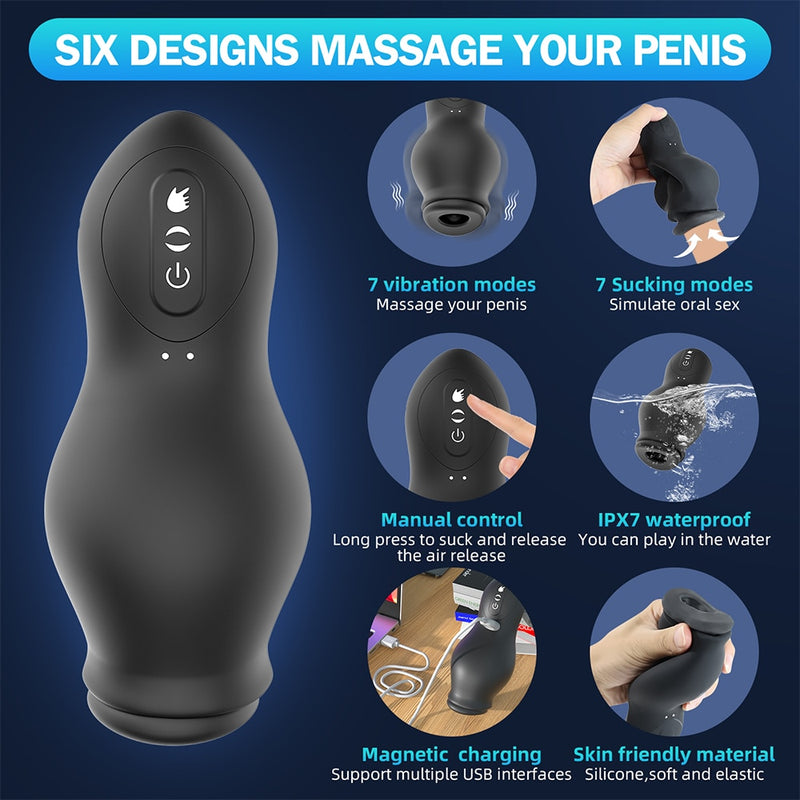Male Masturbator 7 Speed Sucking Vibration Blowjob Machine Vagina Masturbation Cup