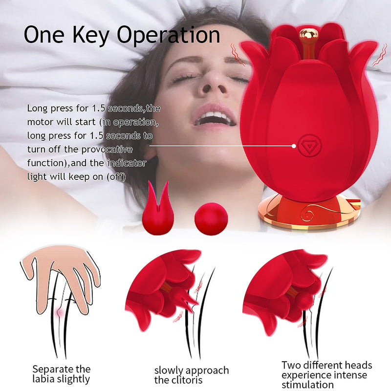 Rose Toy Vibrator for Women 3 in 1 Oral Licking G Spot Clitoral Stimulator Vaginal Massager