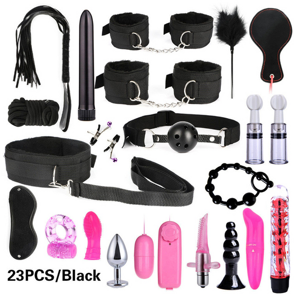 Bondage Set Adults Sex Toys For Women Men Handcuffs Nipple Clamps Whip Spanking Sex Metal Anal Plug Vibrator Butt Bdsm BDSM Kits