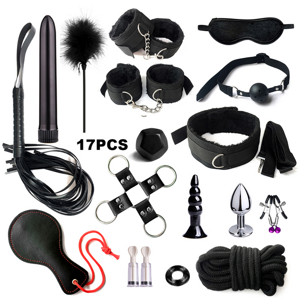 Exotic Bed Bondage Set BDSM Kits Sex Toys For Adults Games Leather Handcuffs Whip Gag Nipple Clamps