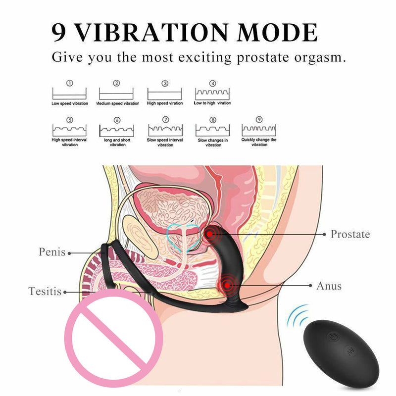 Anal Sex Toys Male Vibrators Penis Ring 9 Vibration Mode Wireless Remote Control