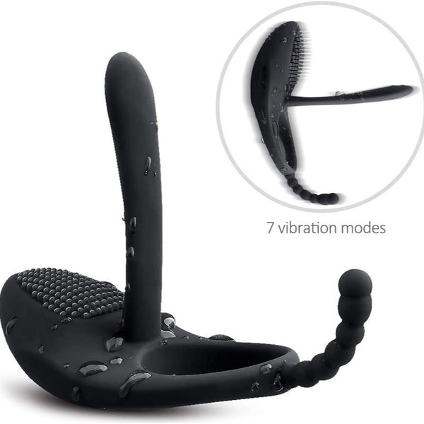 Vibrating Cock Ring With Tongue Clitoral Stimulator Raised Nodules Anal Beads For Couple