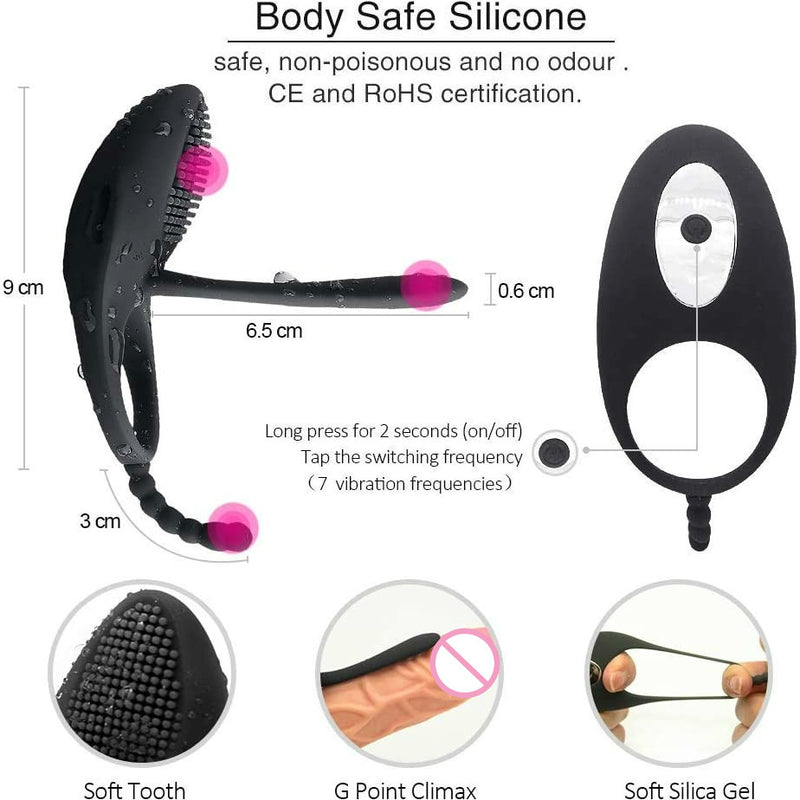 Vibrating Cock Ring With Tongue Clitoral Stimulator Raised Nodules Anal Beads For Couple